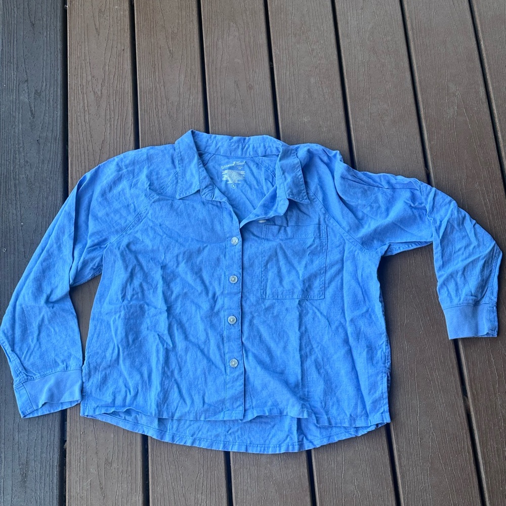 Universal Thread Blue Linen Women's Long Sleeve Adaptive Button-Down Shirt (XL) - Picture 6 of 10